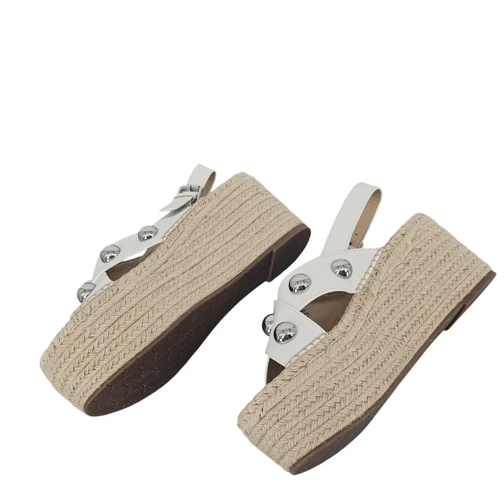 Marc‎ Fisher Mirella White Leather Studded Platform Espadrille Wedge Sandals 10M